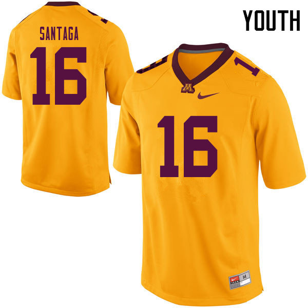 Youth #16 Jon Santaga Minnesota Golden Gophers College Football Jerseys Sale-Yellow - Click Image to Close